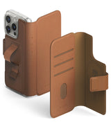 iPhone 16 Pro Max / 16 Plus Cover | Folio Grip Wallet Magnetic - iPhone 16 Pro Max / 16 Plus Cover - Brown leather folio wallet case with magnetic strap, card slots, and hand grip.