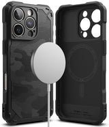 iPhone 16 Pro Max Case | Rugged Gear Magnetic - Black rugged phone case with MagSafe charger and interior view.