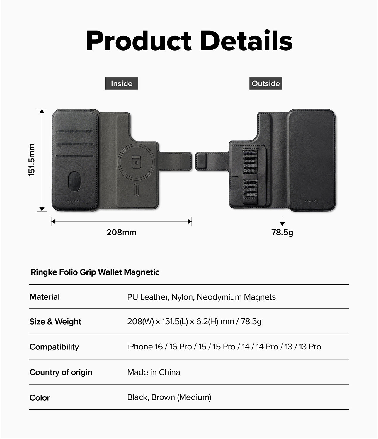 iPhone 16 Pro / 16 Case | Magnetic Folio Leather Wallet – Ringke