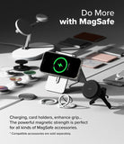 [Combo] iPhone 16 Pro | Folio Wallet Magnetic + Fusion Magnetic - iPhone 16 Pro charging on a stand with MagSafe accessories.