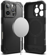 iPhone 16 Pro Case | Rugged Gear Magnetic - Black rugged phone case with magnetic charging ring and interior detail.