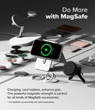 [Combo] iPhone 16 | Folio Wallet Magnetic + Fusion Magnetic - iPhone 16 charging on a stand surrounded by MagSafe accessories.