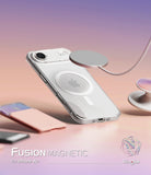 iPhone Air Case | Fusion Magnetic Matte - Clear magnetic phone case floating with a charger and accessories on a gradient background.