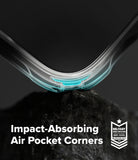 iPhone 17 Pro Max case with impact-absorbing air pocket corners on a dark background