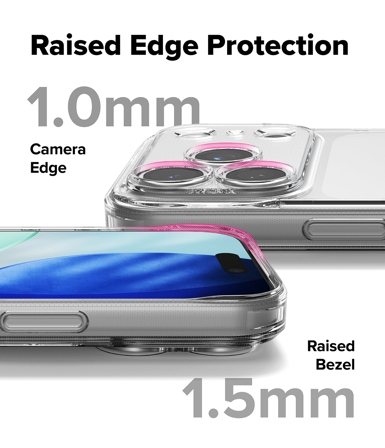 iPhone 17 Pro Max case with raised edge protection features on a white background