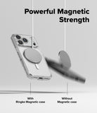 [Combo] iPhone 17 Pro Max | Folio Grip Wallet Magnetic + Fusion Magnetic - iPhone 17 Pro Max - Clear magnetic case holding a charger securely while a charger falls away from a phone without a case.