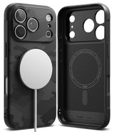 iPhone 17 Pro Max Case | Onyx Magnetic - Black camo magnetic phone case shown from back and interior views.