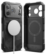 iPhone 17 Pro Max Case | Rugged Gear Magnetic - Black rugged phone case with carbon fiber texture and magnetic charger.