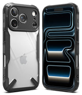 iPhone 17 Pro Case | Fusion-X - Black rugged protective case showing the clear back panel and front screen display.