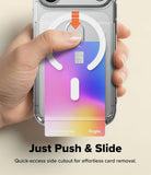 iPhone 17 Pro Case | Fusion Card Magnetic - Hand holding a phone case with a quick-access side cutout, featuring the brand 'Ringke'.