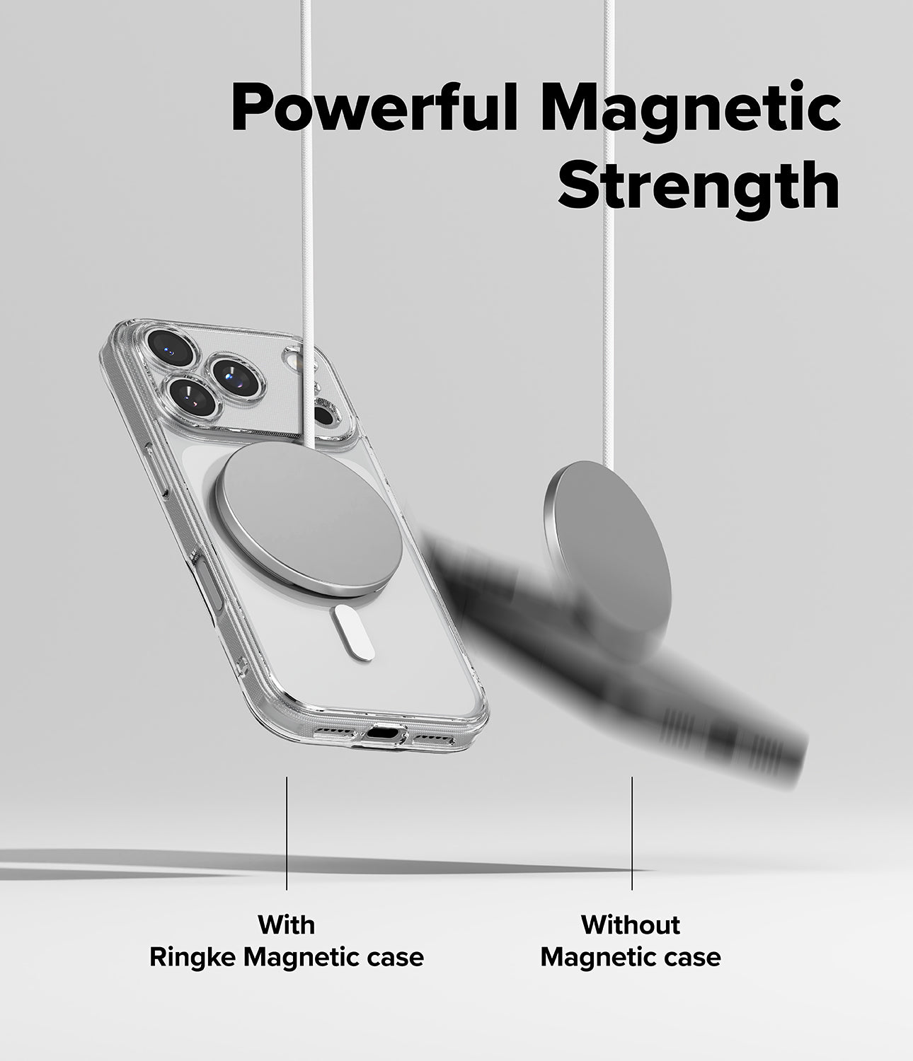 iPhone 17 Pro Cover | Folio Grip Wallet Magnetic - iPhone 17 Pro Cover - A magnetic case holds a phone securely while a phone without the case falls away from a magnet.