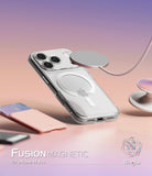 iPhone 17 Pro Cover | Folio Grip Wallet Magnetic - Clear magnetic phone case with charger and accessories on gradient background.