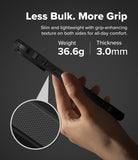 iPhone 18 Pro Case | Fusion-X Magnetic - A hand holds a slim black smartphone case against a dark gray background, with marketing text reading 'Less Bulk. More Grip' and feature callouts for weight 36.