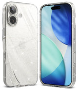 iPhone 17 Case | Air - Clear, glitter-infused protective case shown from back and front views on an iPhone 17.