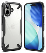 iPhone 17 Case | Fusion-X - Black rugged protective case with a clear back panel shown from front and rear angles.