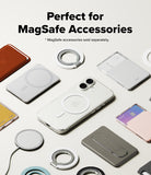 [Combo] iPhone 17 Cover | Folio Grip Wallet Magnetic + Fusion Magnetic - iPhone 17 Cover - Clear phone case surrounded by various MagSafe wallets, ring grips, and chargers on a light background.