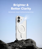 [Combo] iPhone 17 Cover | Folio Grip Wallet Magnetic + Fusion Magnetic - Clear iPhone 17 case with MagSafe ring on a rock against a blue sky.