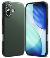 iPhone 17 Case | Onyx - Dark green textured phone case shown from the back and front with a blue abstract screen display.