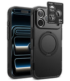 [Bundle] iPhone 18 Pro / Pro Max | Alles + Privacy Protectors - Black Ringke protective phone case shown from the back on a white background, with a phone inserted and a small accessory card visible near the camera cutout.
