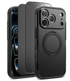 [Bundle] iPhone 18 Pro / Pro Max | Alles + Privacy Protectors - Three views of a black Ringke protective phone case with a built-in circular magnetic ring on the back, shown on a clean white background.
