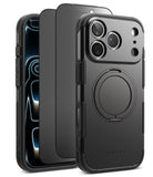 [Bundle] iPhone 18 Pro / Pro Max | Alles + Privacy Protectors - A black protective phone case with a built-in circular magnetic ring, shown from multiple angles on a clean white background. The brand name 'SINGKE' is subtly printed near the bottom of the case.