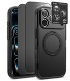 [Bundle] iPhone 18 Pro / Pro Max | Alles + Privacy Protectors - Ringke black protective phone case with a built-in magnetic ring, shown alongside a phone inside the case and a camera lens protector accessory on a clean white background.