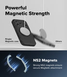 iPhone 18 Pro / Pro Max Case Alles all-groups - Promotional graphic for a black magnetic phone case with a circular MagSafe ring, showing the case floating above a phone. Text reads 'Powerful Magnetic Strength' and 'Ringke Magnetic case,' with a blurred comparison object labeled 'Others.