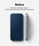 iPhone 18 Pro Max Screen Protector | Easy Slide AR Tempered Glass - Blue textured phone case with installation notice on a white background
