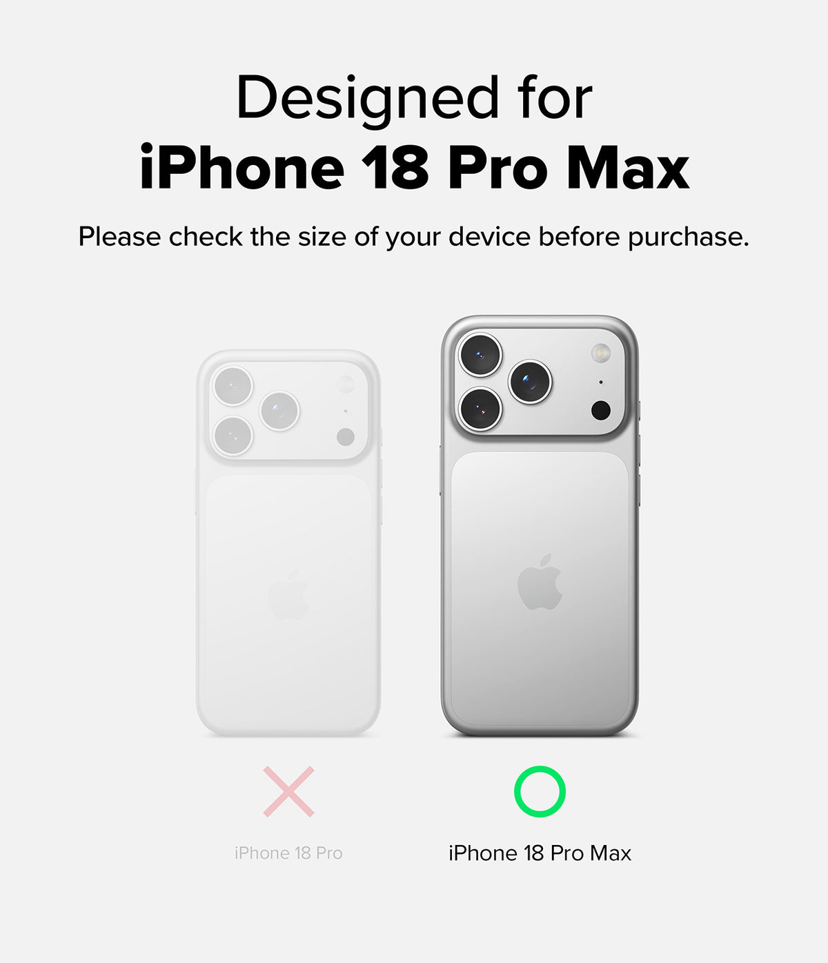 iPhone 18 Pro Max Screen Protector | Easy Slide AR Tempered Glass - A compatibility graphic showing a phone case designed for the iPhone 18 Pro Max. The right side shows a silver iPhone 18 Pro Max with a clear case fitted, labeled 'iPhone 18 Pro Max' with a green circle icon.