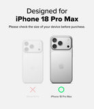 iPhone 18 Pro Max Screen Protector | Easy Slide AR Tempered Glass - A compatibility graphic showing a phone case designed for the iPhone 18 Pro Max. The right side shows a silver iPhone 18 Pro Max with a clear case fitted, labeled 'iPhone 18 Pro Max' with a green circle icon.