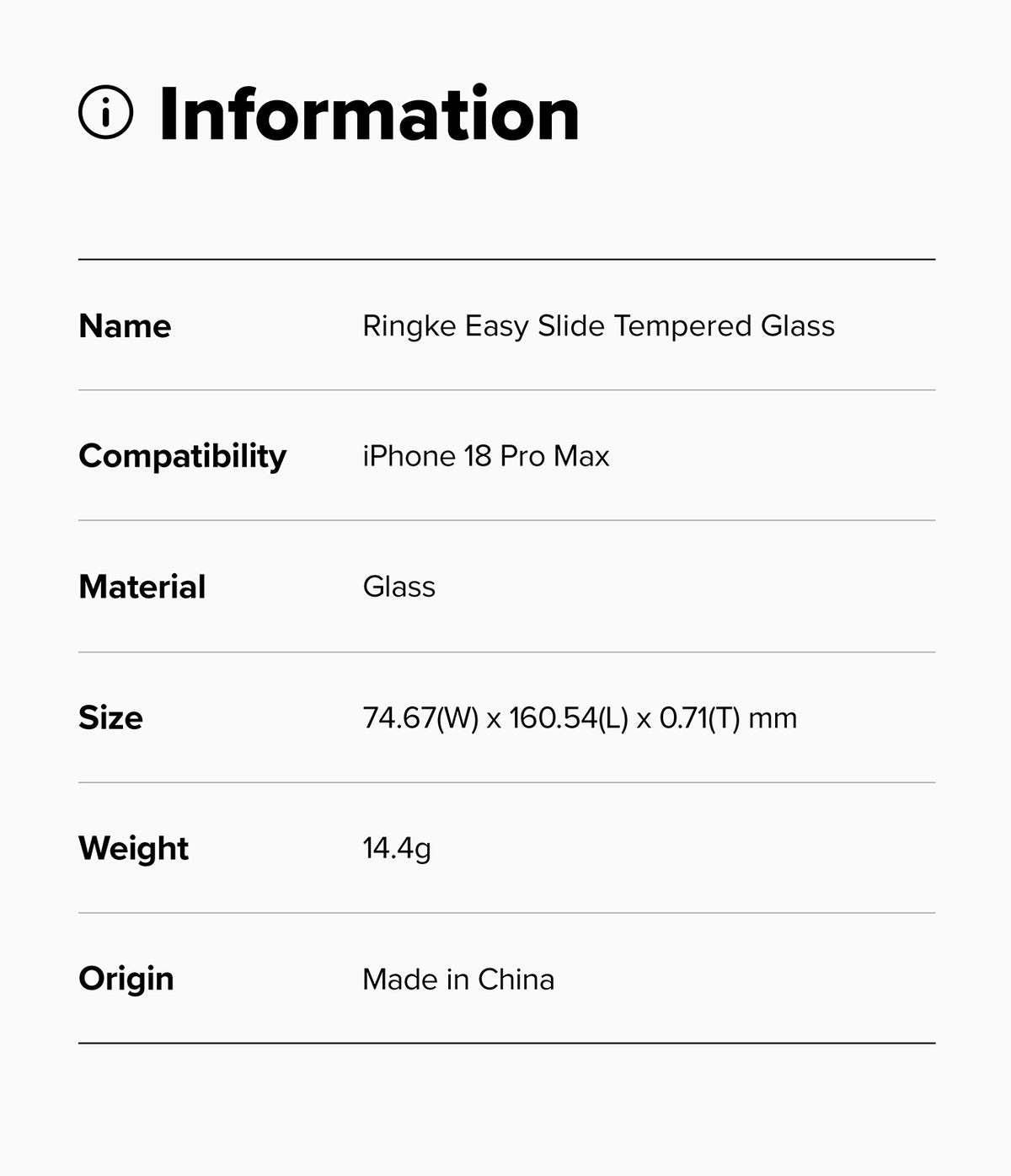 iPhone 18 Pro Max Screen Protector | Easy Slide Tempered Glass (2 Pack) - Product information card for Ringke Easy Slide Tempered Glass for iPhone 18 Pro Max