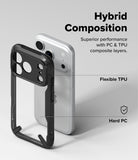 iPhone 18 Pro Max Case | Fusion-X - A black hybrid phone case with a transparent back is displayed in front of a silver smartphone on a light gray background. Text on the image highlights the case's features: 'Hybrid Composition', 'Flexible TPU', and 'Hard PC'.