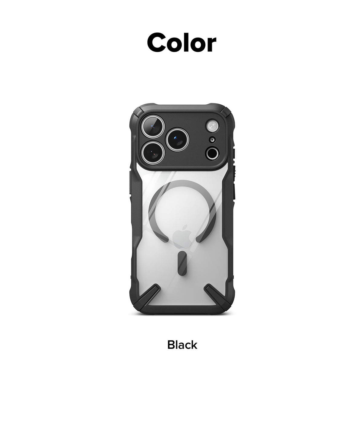 iPhone 18 Pro Max Case | Fusion-X Magnetic - A black protective phone case with a clear back panel, shown on a white background with the text 'Color' at the top and 'Black' at the bottom.