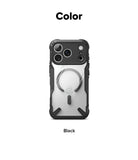 iPhone 18 Pro Max Case | Fusion-X Magnetic - A black protective phone case with a clear back panel, shown on a white background with the text 'Color' at the top and 'Black' at the bottom.