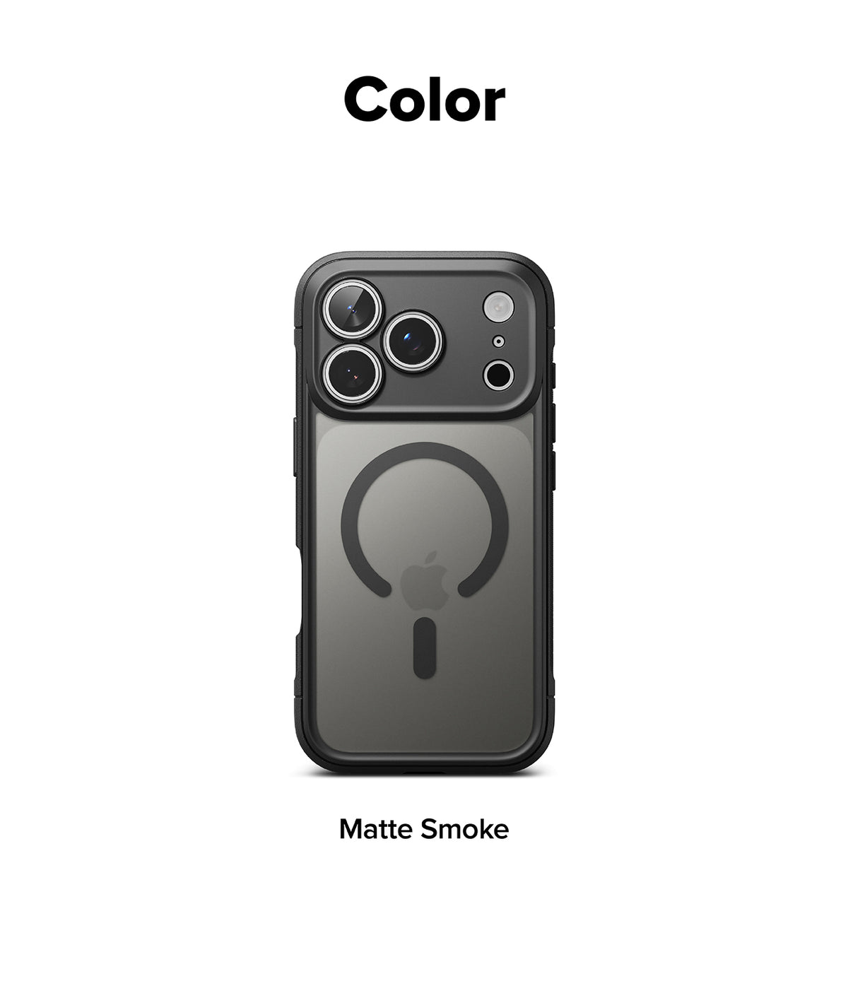 iPhone 18 Pro Max Case | Fusion Bold Magnetic Matte - A matte dark gray phone case with a MagSafe ring design, shown on a smartphone against a white background, with the text 'Color' at the top and 'Matte Smoke' at the bottom.
