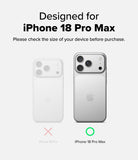 iPhone 18 Pro Max Case | Fusion Card - A compatibility graphic showing a phone case designed for the iPhone 18 Pro Max. The right side shows a silver iPhone 18 Pro Max with a clear case fitted, labeled 'iPhone 18 Pro Max' with a green circle icon.
