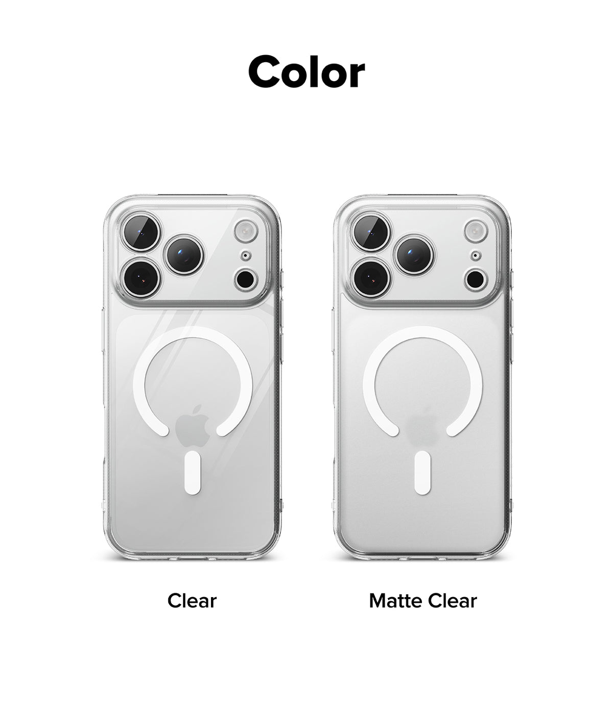 iPhone 18 Pro / Pro Max Case Fusion Magnetic all-groups - Two phone cases, one clear and one matte clear, on a white background with 'Color' text above.