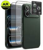 [Bundle] iPhone 18 Pro / Pro Max | Onyx + AR Protectors - A dark green textured phone case shown with two transparent screen protectors and a black Ringke camera lens protector card, on a clean white background with an AR Coating badge.