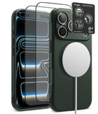 [Bundle] iPhone 18 Pro / Pro Max | Onyx Magnetic + Protectors - Ringke camera lens protector set shown on a black smartphone case with a MagSafe ring, alongside two transparent screen protectors and a black product card.