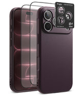 iPhone 18 Pro Max | Onyx + Screen (2P) - Ringke camera lens protector set shown on a smartphone case, with a clear protective film overlay and a black branded card displaying camera lens protection details.