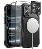 [Bundle] iPhone 18 Pro / Pro Max | Rugged Gear Magnetic + Protectors - Black rugged MagSafe-compatible phone case with a camera lens protector and two screen protectors, shown on a white background with a MagSafe ring attached.