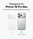 iPhone 18 Pro Max Case | Silicone Magnetic - A product compatibility graphic showing a phone case designed for the iPhone 18 Pro Max. The right side displays a silver iPhone 18 Pro Max with a clear case, marked with a green circle, while the left side shows an iPhone 18 Pro with a white case, marked with a pink X.