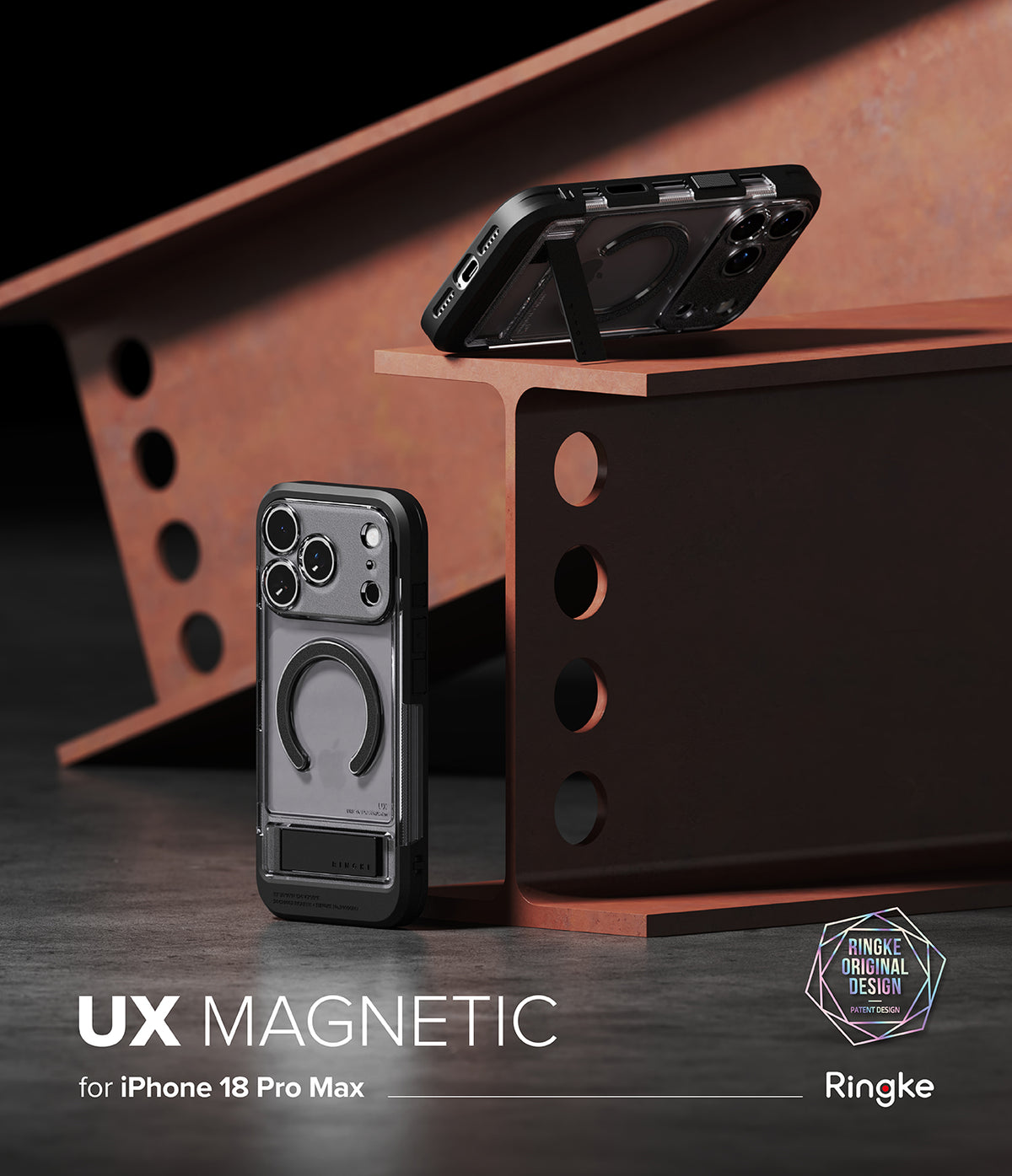 iPhone 18 Pro Max Case | UX Magnetic - Phone case with magnetic feature for iPhone 17 Pro Max by Ringke on a metallic surface.