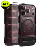 [Bundle] iPhone 18 Pro / Pro Max | UX Magnetic + AR Protectors - A clear AR-coated phone case with a black bumper and magnetic ring, shown alongside two screen protectors with blue light reflections. A yellow circular 'AR COATING' badge is in the top-left corner.