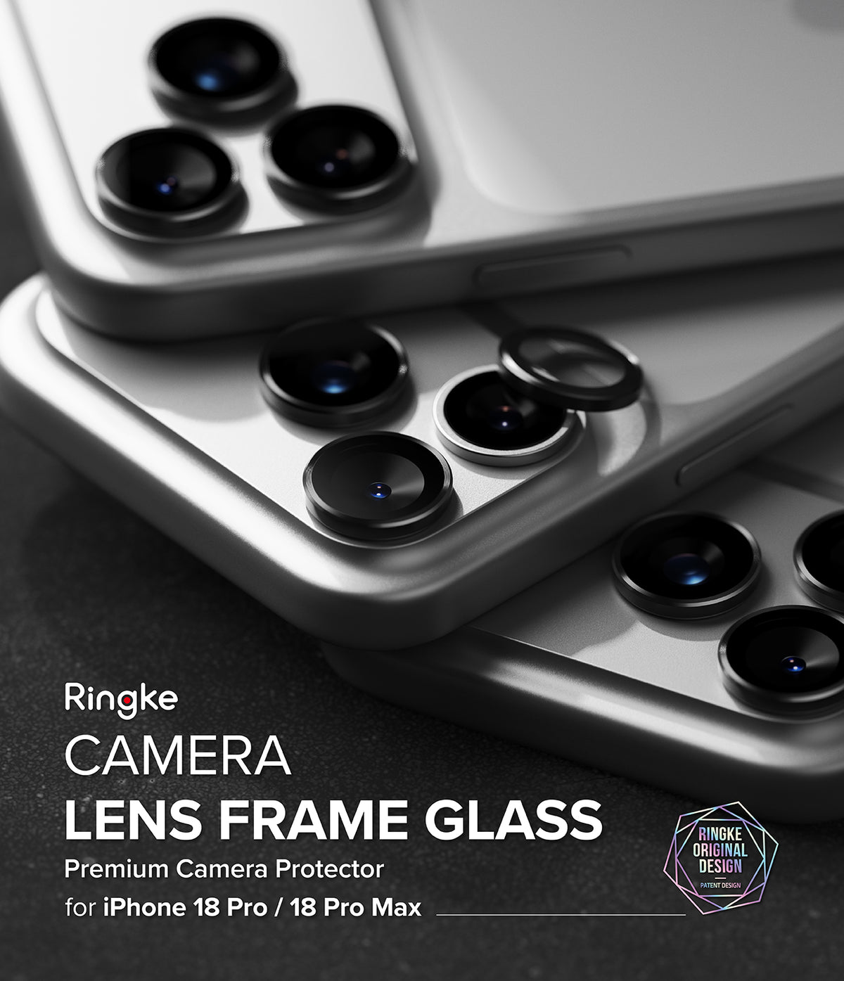 iPhone 18 Pro / 18 Pro Max Camera Protector | Camera Lens Frame Glass (2 Pack) - Ringke camera lens frame glass protector for iPhone 17 Pro and iPhone 17 Pro Max on a dark background