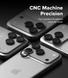 iPhone 18 Pro / 18 Pro Max Camera Protector | Camera Lens Frame Glass (2 Pack) - Several silver smartphones shown at an angle on a dark background, with white text reading 'CNC Machine Precision' and smaller text 'For a perfect fit without room for error.' The image appears to be a promotional graphic for phone camera lens accessories or a fitment product rather than a clean standalone product shot.