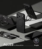 iPhone 18 Pro Case | Alles - Black phone cases and accessories on a gray surface with 'ALLES' branding.