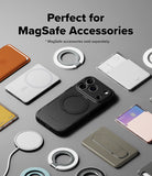 iPhone 18 Pro Case | Alles - A black MagSafe-compatible phone case with a circular magnetic ring, shown among other MagSafe accessories on a gray background. Text at the top reads 'Perfect for MagSafe Accessories' with a note that MagSafe accessories are sold separately.