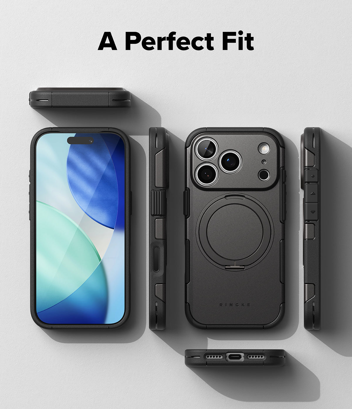 iPhone 18 Pro Case | Alles - Black phone case with multiple angles on a light gray background