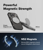 iPhone 18 Pro Case | Alles - Promotional graphic for a magnetic phone case showing a black Ringke magnetic case with a circular MagSafe ring, plus text reading 'Powerful Magnetic Strength' and 'N52 Magnets' on a light gray and dark blue background.